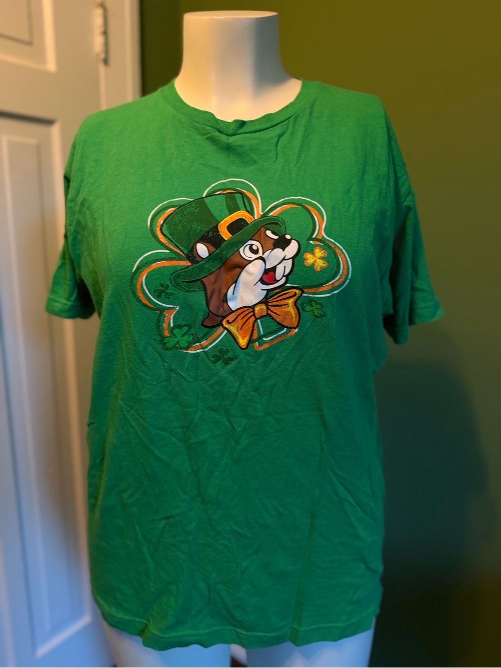 Green Graphic Tee with Festive Pup Design - St. Patrick day size S- overside